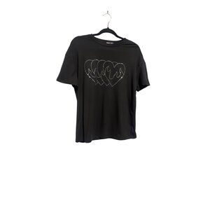 Shein Black Heart and Fire Graphic T-Shirt Short Sleeve Casual Top Size S